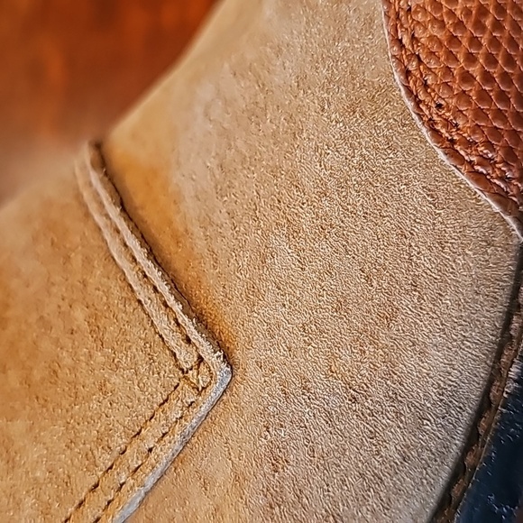 NOCONA BOOTS Women's Tan Suede Pointed Snake Toe Stacked Heel Western Ankle Boot - Picture 15 of 16